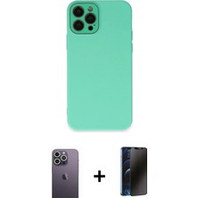 İlk El Grup Ieg™ iPhone 12 Pro Max Kılıf Çekirdek Modern Serisi - Siyah 3D Antistatik Hayalet Cam Ekran Koruyucu + Beyaz Neon Fosforlu Kamera Lens