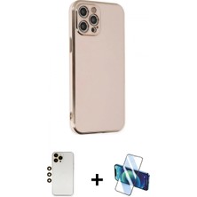 İlk El Grup Ieg™ iPhone 12 Pro Max Kılıf Yankı Serisi - Siyah 3D Antistatik Seramik Nano Ekran Koruyucu + Gold Shine Kamera Lens