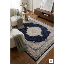 Royal Heritage Exclusive: Sanat Eseri Dokusunda Lacivert Madalyon Salon Halısı