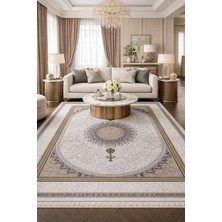 Modern Klasik Gri Bej Gold Detaylı Salon Halısı Yumuşak Dokulu, Sık Dokuma, Leke Tutmaz Premium Halı