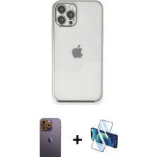 İlk El Grup Ieg™ iPhone 12 Pro Max Kılıf Vadi Minimal - Siyah 3D Antistatik Cam Ekran Koruyucu + Sarı Neon Fosforlu Kamera Lens