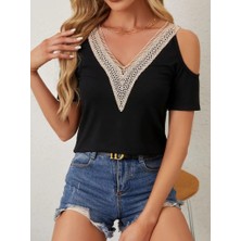 Mericline Kadın Omuzlardan Açık V Yakalı Viskon Bluz