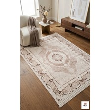 Prestige Exclusive: Sanat Eseri Dokusunda Vizon Pudra Madalyon Salon Halısı Akrilik 9mm Hav Premium
