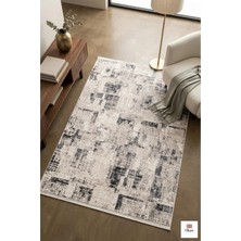 Premium Modern Soyut Desenli Salon Halısı - 9mm Hav Yüksekliği, Pamuk Taban, Antrasit Gri Vizon Seri