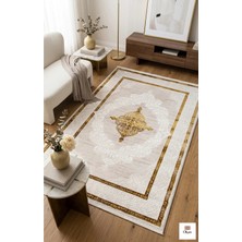 Premium Altın Varaklı Klasik Madalyon Salon Halısı - 9mm Hav Yüksekliği Pamuk Taban, Kemik Gold Seri