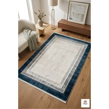 Premium Modern Çerçeveli Salon Halısı 9mm Hav Yükseklik Pamuk Dokuma Taban Lacivert Antrasit Geçişli