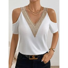 Tiana Kadın Omuzlardan Açık V Yakalı Viskon Bluz