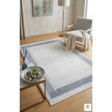 Premium Mavi Kenarlı Iskandinav Tarzı Halı - Leke Tutmaz, Toz Vermez Salon ve Oda Halısı