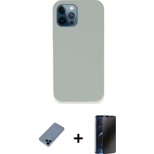 İlk El Grup Ieg™ iPhone 12 Pro Kılıf Zirve Modern Özel Seri - Siyah 3D Antistatik Hayalet Cam Ekran Koruyucu + Mavi Metal Kamera Lens Koruma Cam