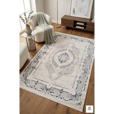 Royal Blue Antrasit Madalyon Salon Halısı - %100 Akrilik Pamuk Taban 9mm Robot Dostu