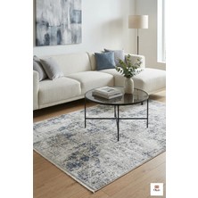 Premium Modern Soyut Desenli Akrilik Salon Halısı - Gri Mavi Eskitme Geometrik Tasarım