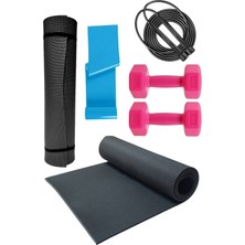 PremiumPort Egzersiz Seti, Pilates Minderi, 2 Dambıl, Pilates Lastiği, Atlama Ipi