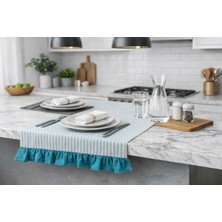 %100 Pamuk Polyester Faralya Life Ekose Fırfırlı Runner 45X140 cm Pamuklu Masa Runner Dekoratif Masa Örtüsü