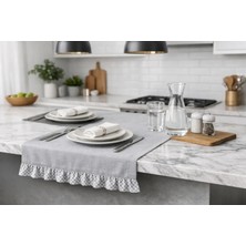 %100 Pamuk Faralya Life Ekose Fırfırlı Runner 45X140 cm Pamuklu Masa Runner Dekoratif Masa Örtüsü