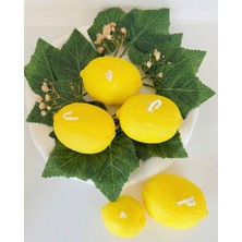 Nish Candles Limon Mum Dekor 5'li Set, Limon Kokulu Dekoratif Mum, Yazlık & Bahar Ev Balkon Masa Süsü, Beyaz Şık Tabağıylaberaber