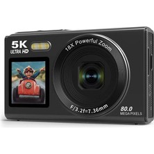 Azurtech 5k Ultra Hd Dual Screen Dijital Kamera 18X Zoom 80MP Fotoğraf Video Kamera Vlog Selfie Kamera