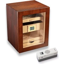 Cigarloong Elektronik Nemlendiricili Camlı 3 Çekmeceli Puro Kutusu Humidor Ceviz