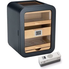 Cigarloong Elektronik Nemlendiricili Camlı 5 Çekmeceli Puro Kutusu Humidor Skylight Karbon Desen