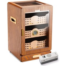 Cigarloong Elektronik Nemlendiricili Camlı 4 Çekmeceli Puro Kutusu Humidor Ceviz