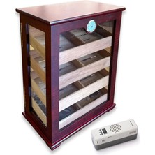 Sikarlan Elektronik Nemlendiricili Gastro Camlı 4 Raflı Puro Kutusu Humidor Kabinet Kahve