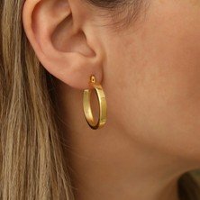 Nox Jewelry 14 Ayar Altın Kaplama Kalın Düz Halka Gümüş Küpe – Minimal ve Zamansız Tasarım