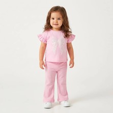 Hellobaby Kız Bebek Bluz-Pantolon Fiyonk Baskılı Bağcıklı Bisiklet Yaka Short Sleeve Reçme