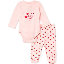 Hellobaby Kız Bebek Zıbın Body-Alt Kalp Baskılı Bisiklet Yaka Long Sleeve Patikli