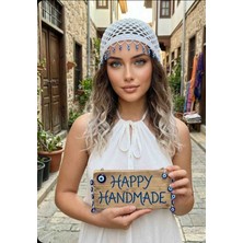 Happy Handmade Pullu Kroşe Şapka/beyaz File Bere/yazlık Beyaz Şapka/plaj/nazar Boncuklu/viral Şapka