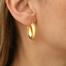 Nox Jewelry 14 Ayar Altın Kaplama Mat Yüzeyli Kalın Halka Gümüş Küpe – Dokulu Tasarım