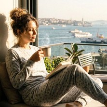 Free Angel Jakarlı Puantiye Desenli Kadın Alt Üst Takım Gri