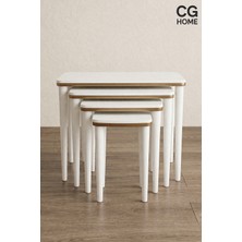 Cg Home Sahra 4’lü Zigon Sehpa Seti | Komple Lake Boyalı | Gold Detaylı | Modern Yan Sehpa
