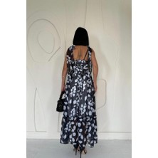 Femora Moda Siyah Şifon Drapeli Elbise