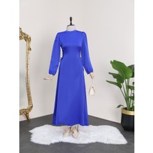Moda Morfo Yanları Bağcıklı Dik Yaka Kolu Lastikli Elbise -Saks