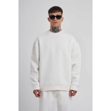 Femora Moda Unisex Biskilet Yaka Üç Iplik Sweatshirt - Beyaz