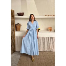 Femora Moda Bebe Mavi Müslin Uzun Elbise