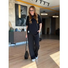 Femora Moda Kadın Kısa Kollu Bisiklet Yaka Asimetrik Viskon Iki Iplik Bluz ve Pantolon Ikili Takım