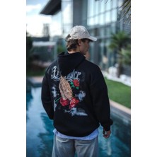 Femora Moda Üç Iplik Penye Kapşonlu Baskılı Sweatshirt - Siyah