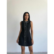 Femora Moda Chanel Kumaş Kısa Önden Düğmeli Elbise - Siyah