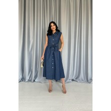 Femora Moda Mavi Tencel Çıtçıtlı Elbise