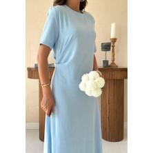 Femora Moda Bebe Mavi Pileli Bisiklet Yaka Elbise