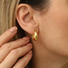 Nox Jewelry 14 Ayar Altın Kaplama Küçük Boy Kalın Halka Gümüş Küpe – Mini Huggie Parlak Tasarım
