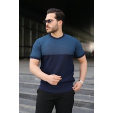 Femora Moda Erkek Renk Bloklu Bisiklet Yaka Kısa Kollu Triko Tişört