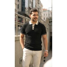 Femora Moda Erkek Düğme Yakalı Kontrast Yaka Triko Tişört