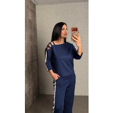 Femora Moda Kadın Uzun Kollu Kolu Tül Yanları Şerit Detay Modal Ikili Takım