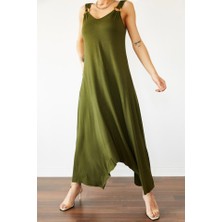 Femora Moda Kadın Çan Dokuma Kumaş V Yaka Asimetrik Kesim Elbise