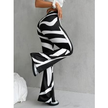 Femora Moda Kadın Yüksek Bel Zebra Desenli Dalgıç Tayt