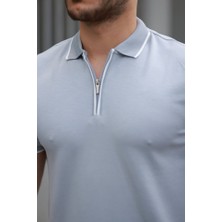 Femora Moda Erkek Fermuar Yakalı Çizgi Detaylı Kısa Kollu Tişört