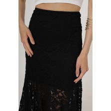Femora Moda Bel Lastikli Dantel Etek - Siyah