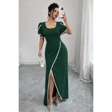 Femora Moda Kadın Kısa Kollu Kare Yakalı Önden Çapraz Kesim Detaylı Krep Elbise