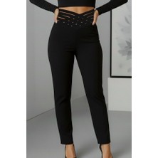 Femora Moda Kadın Yüksek Bel Çapraz Şerit Detaylı Ithal Krep Pantolon